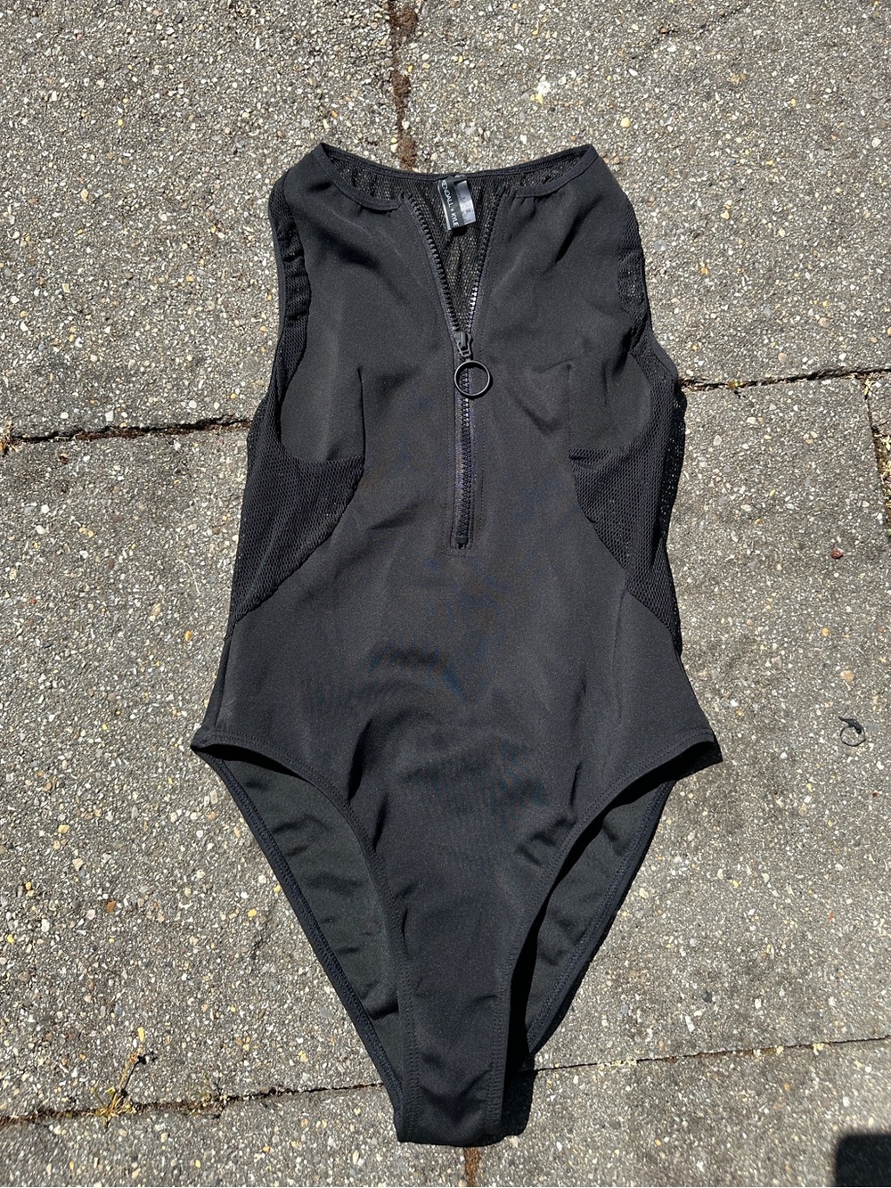 Kendall & Kylie Black Mesh Zip Front One Piece Swimsuit Size XS